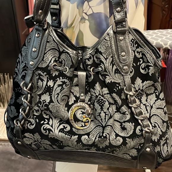 Sharif Handbags - Sharif New Shoulder Gray & Black with Silver tone Hardware. Beautiful details.